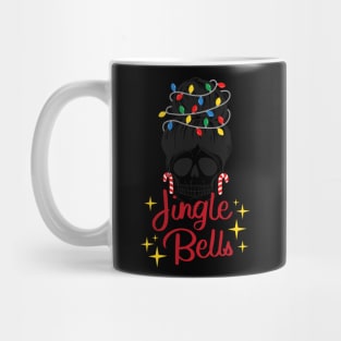 Red and Black Illustration Skull Messy Bun Merry Christmas Mug